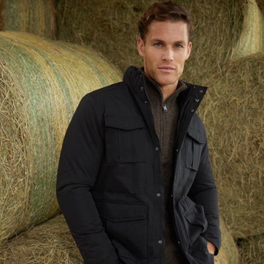 Threadbare Black Funnel Neck Utility Coat