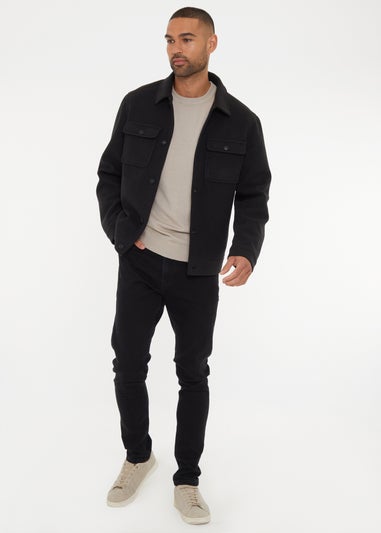 Threadbare Black Brushed Button Up Shacket