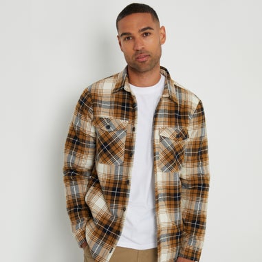 Threadbare Camel Borg Lined Check Shacket