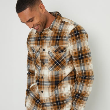 Threadbare Camel Borg Lined Check Shacket