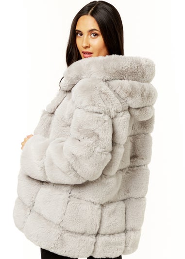 Gini London Silver Horizontal Cut Fur Hooded Jacket