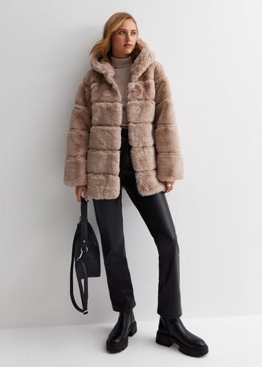 Gini London Mink Brown Horizontal Cut Fur Hooded Jacket