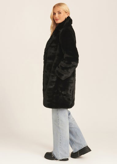 Gini London Black Faux Fur Lapel Collar Coat