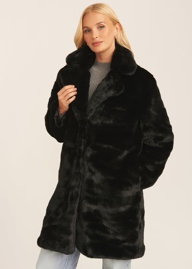 Gini London Black Faux Fur Lapel Collar Coat