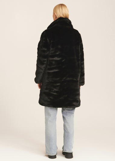 Gini London Black Faux Fur Lapel Collar Coat