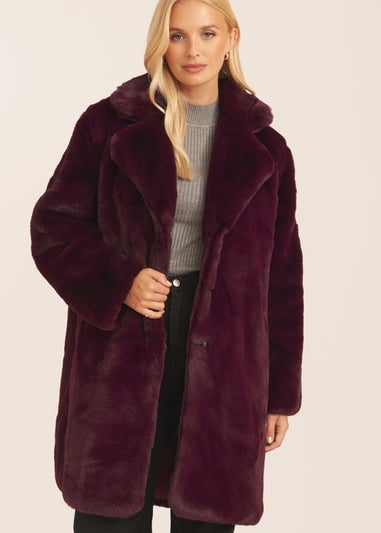 Gini London Plum Faux Fur Lapel Collar Coat