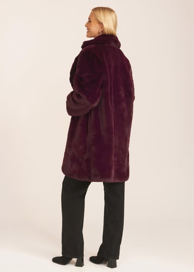 Gini London Plum Faux Fur Lapel Collar Coat