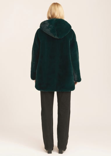 Gini London Emerald Green Hooded Long Sleeve Faux Fur Jacket