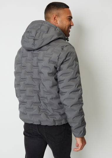 Threadbare Dark Grey Showerproof Quilted Hooded Puffer Jacket