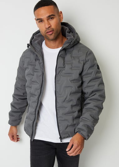 Threadbare Dark Grey Showerproof Quilted Hooded Puffer Jacket