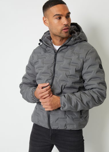 Threadbare Dark Grey Showerproof Quilted Hooded Puffer Jacket