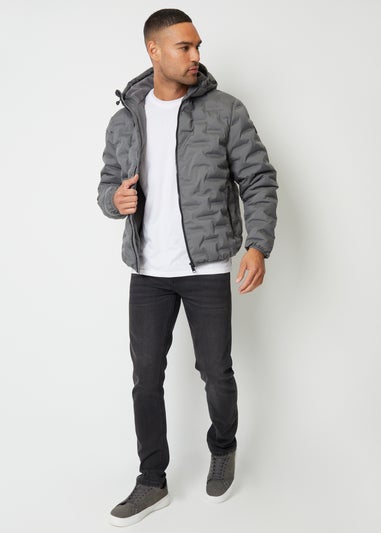 Threadbare Dark Grey Showerproof Quilted Hooded Puffer Jacket