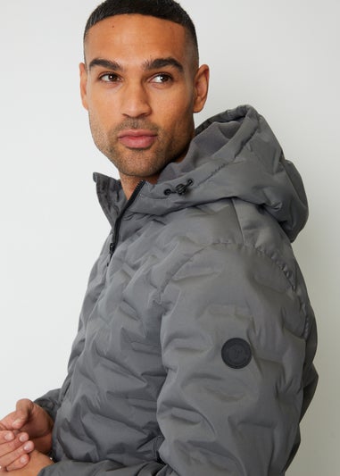 Threadbare Dark Grey Showerproof Quilted Hooded Puffer Jacket