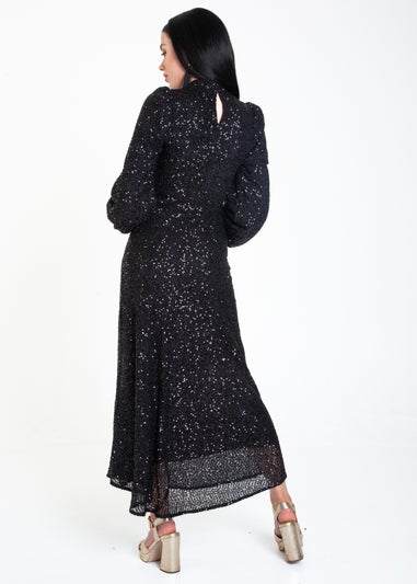 Gini London Black Sequin High Neck Occassion Midi Dress