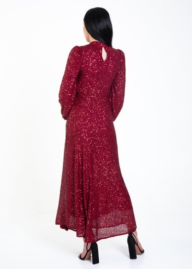 Gini London Burgundy Sequin High Neck Occasion Midi Dress