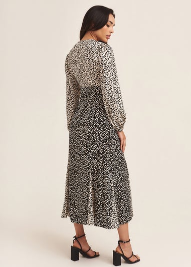 Gini London Black Mix Animal Print Godet Midi Dress