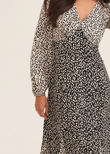 Gini London Black Mix Animal Print Godet Midi Dress