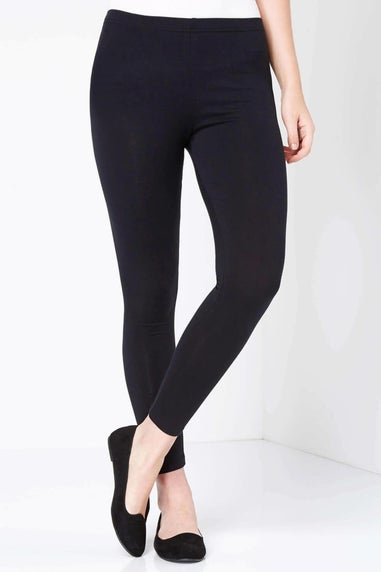 Roman Black Curve Stretch Plain Elastic Waist Leggings