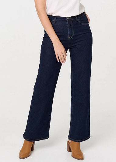 Izabel London Navy Denim High Waist Wide Leg Jeans