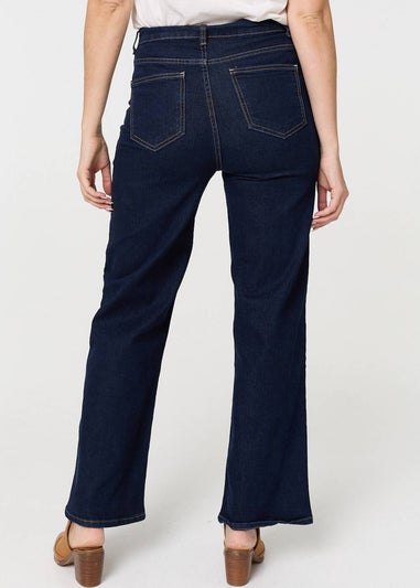 Izabel London Navy Denim High Waist Wide Leg Jeans