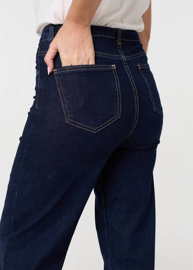 Izabel London Navy Denim High Waist Wide Leg Jeans