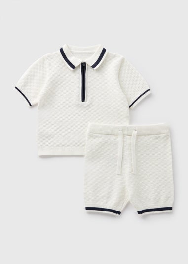 2 Piece Baby Cream Knitted Polo & Shorts Set (Newborn-23mths)