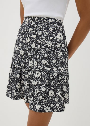 Black Mono Ditsy Floral Mini Skirt