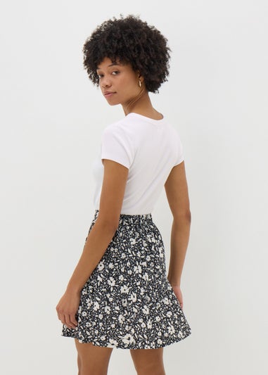 Black Mono Ditsy Floral Mini Skirt