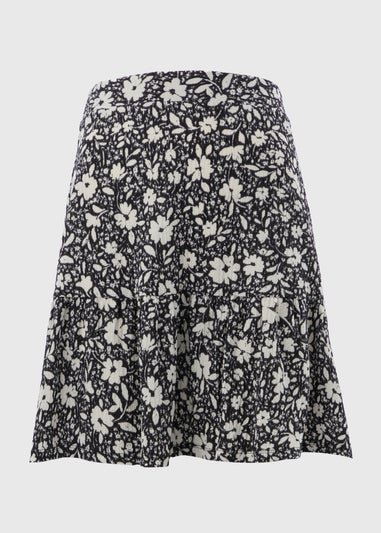 Black Mono Ditsy Floral Mini Skirt