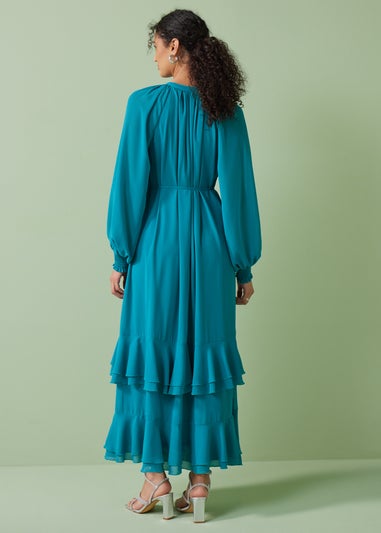 Et Vous Blue Frill Chiffon Maxi Dress