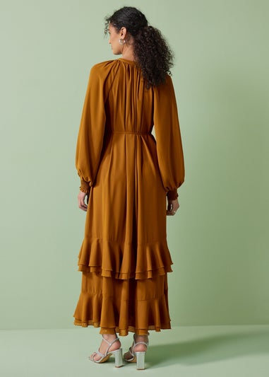 Et Vous Orange Frill Chiffon Maxi Dress