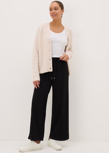 Papaya Petite Black Front Seam Wide Leg Trousers