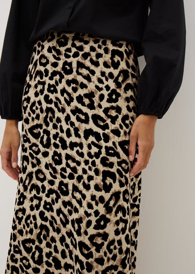 Brown Leopard Print Flared Hem Midaxi Skirt