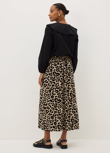 Brown Leopard Print Flared Hem Midaxi Skirt