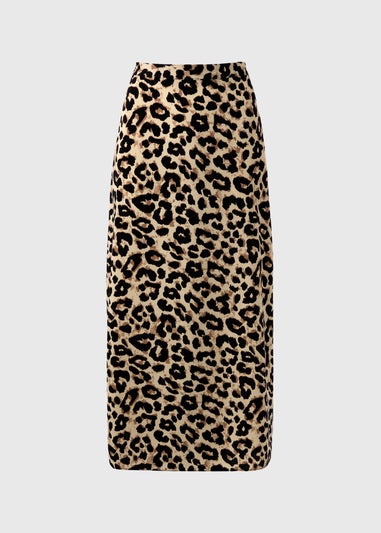 Brown Leopard Print Flared Hem Midaxi Skirt