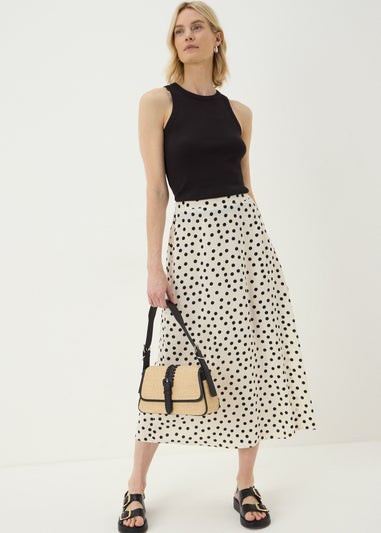 Cream Polka Dot Flared Midaxi Skirt