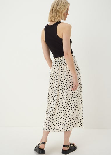 Cream Polka Dot Flared Midaxi Skirt