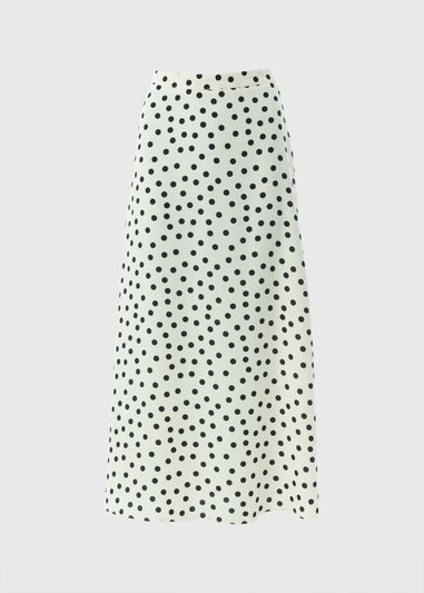 Cream Polka Dot Flared Midaxi Skirt