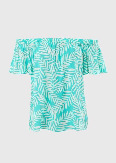 Blue Leaf Print Bardot Top