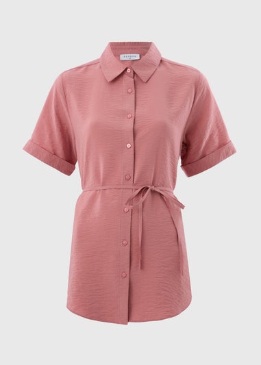 Rose Pink Tie Waist Longline Shirt