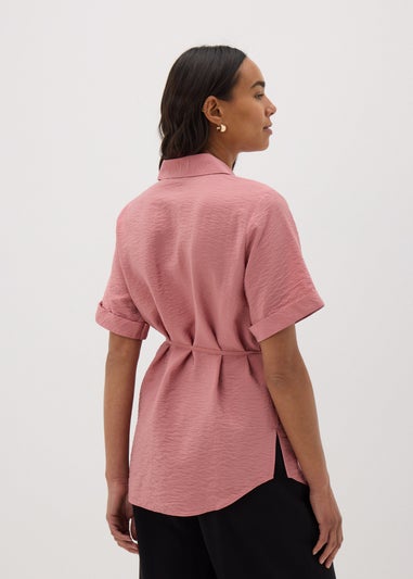 Rose Pink Tie Waist Longline Shirt