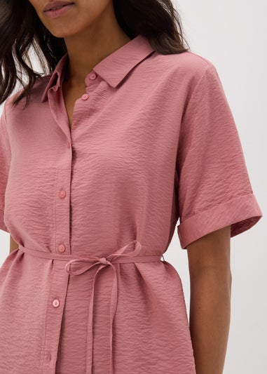 Rose Pink Tie Waist Longline Shirt