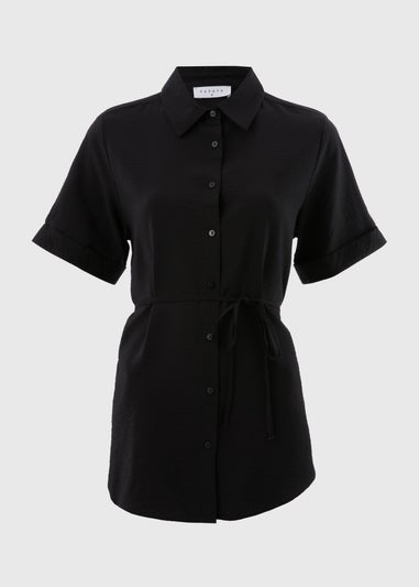 Black Tie Waist Longline Shirt