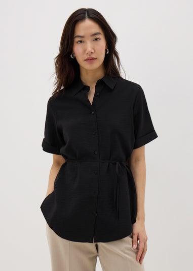 Black Tie Waist Longline Shirt