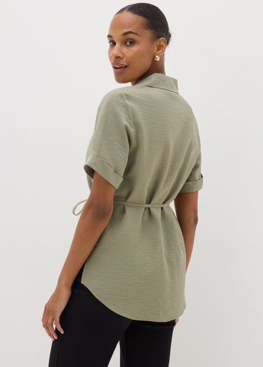 Sage Green Tie Waist Longline Shirt