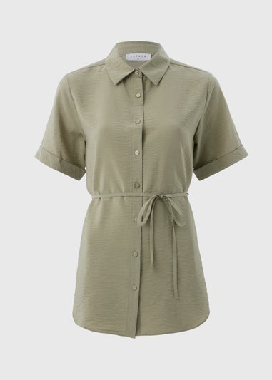 Sage Green Tie Waist Longline Shirt