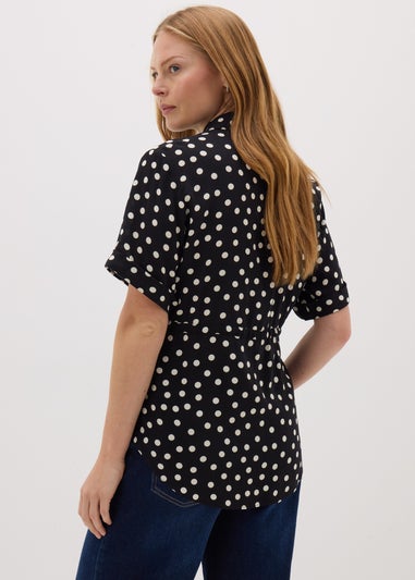 Black Spot Tie Waist Longline Shirt