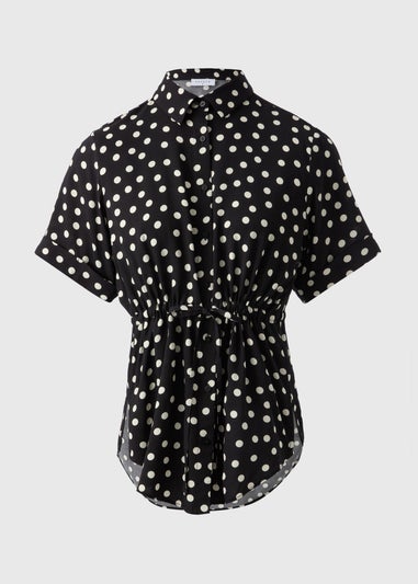 Black Spot Tie Waist Longline Shirt