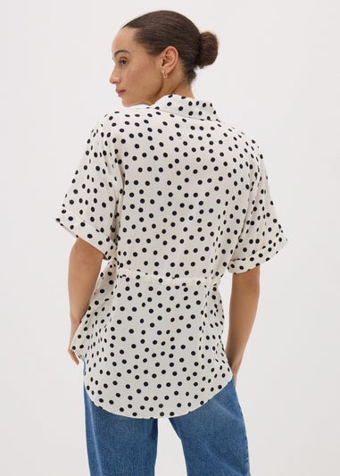 Cream Spot Tie Waist Longline Shirt