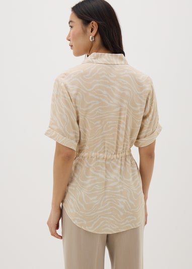 Cream Zebra Tie Waist Longline Shirt